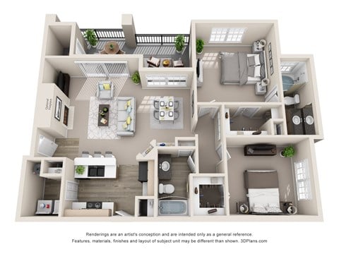 Floor plan for 2 beds, 2 baths, 1094 sqft